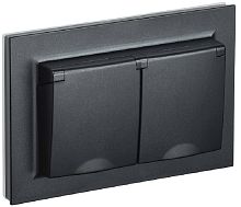 Розетка с заземлением IEK Brite РСбш12-3-44-БрЧ 1-м. 2 мод. крышка шторки IP44 черный картинка